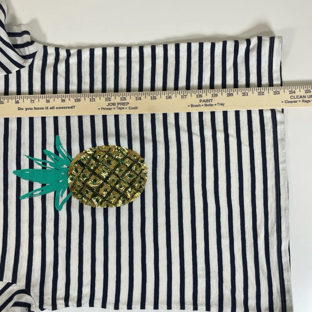 J.CREW Women’s Nautical Striped Sequin Pineapple‎ Collectors Tee Sz Small Preppy